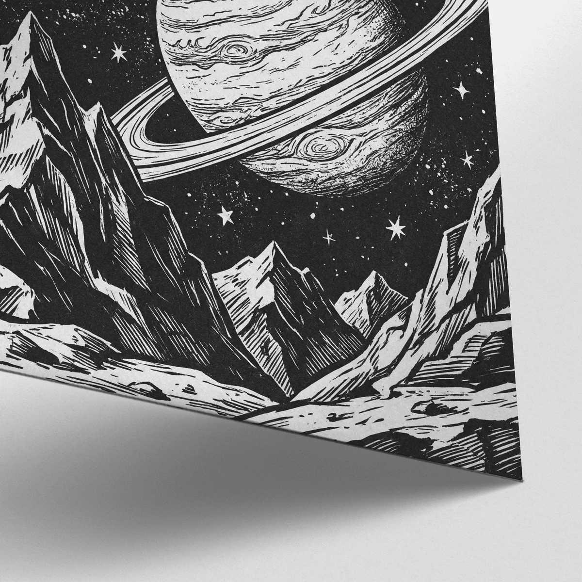 Mountain Space Poster, Gray and White night sky for lounge art print