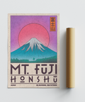 Mountain travel wall art print featuring Mt. Fuji and HONSHU text block