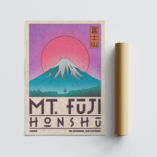 Mountain travel wall art print featuring Mt. Fuji and HONSHU text block