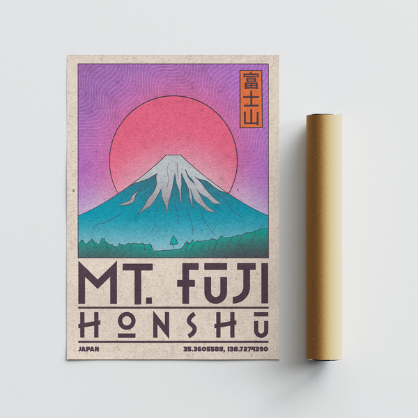 Mountain travel wall art print featuring Mt. Fuji and HONSHU text block