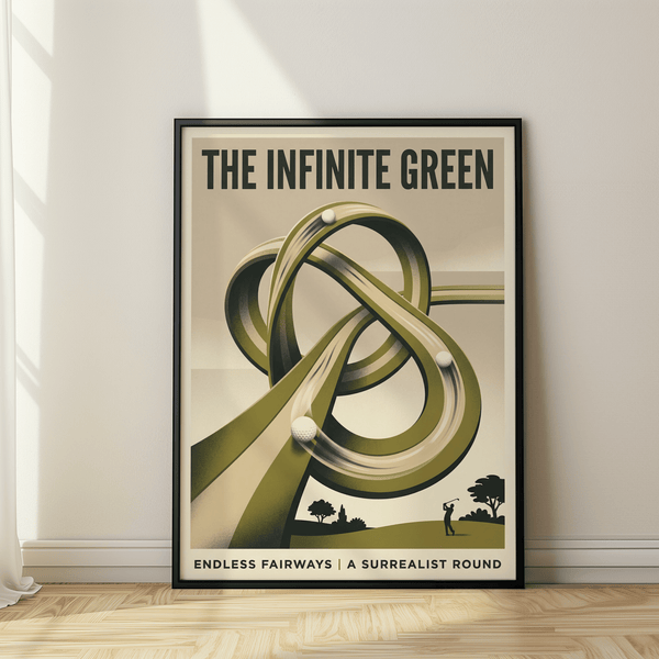Close-up of ribbon-like golf course loop on surreal golf wall art poster