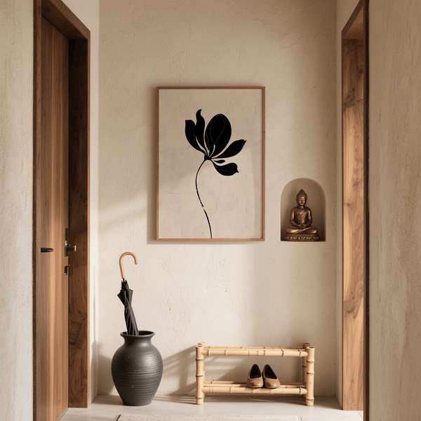 Chic Black Flower Art Print using black motif for guest room wall art