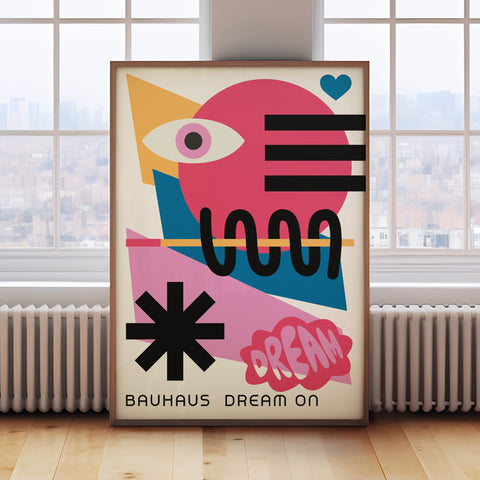 Colourful Bauhaus-inspired Dream On poster for teenage bedroom decor