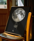Moon Hot Air Balloon Art black and white poster for office inspiration