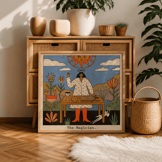Tarot Magician Wall Art print photographed flat against neutral background
