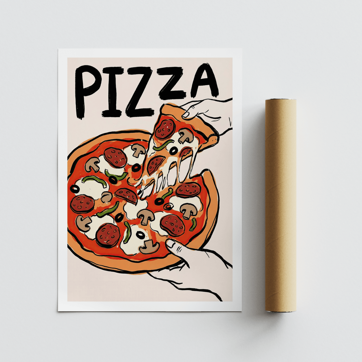 Pizza Art Print perfect for contemporary kitchen, red accents