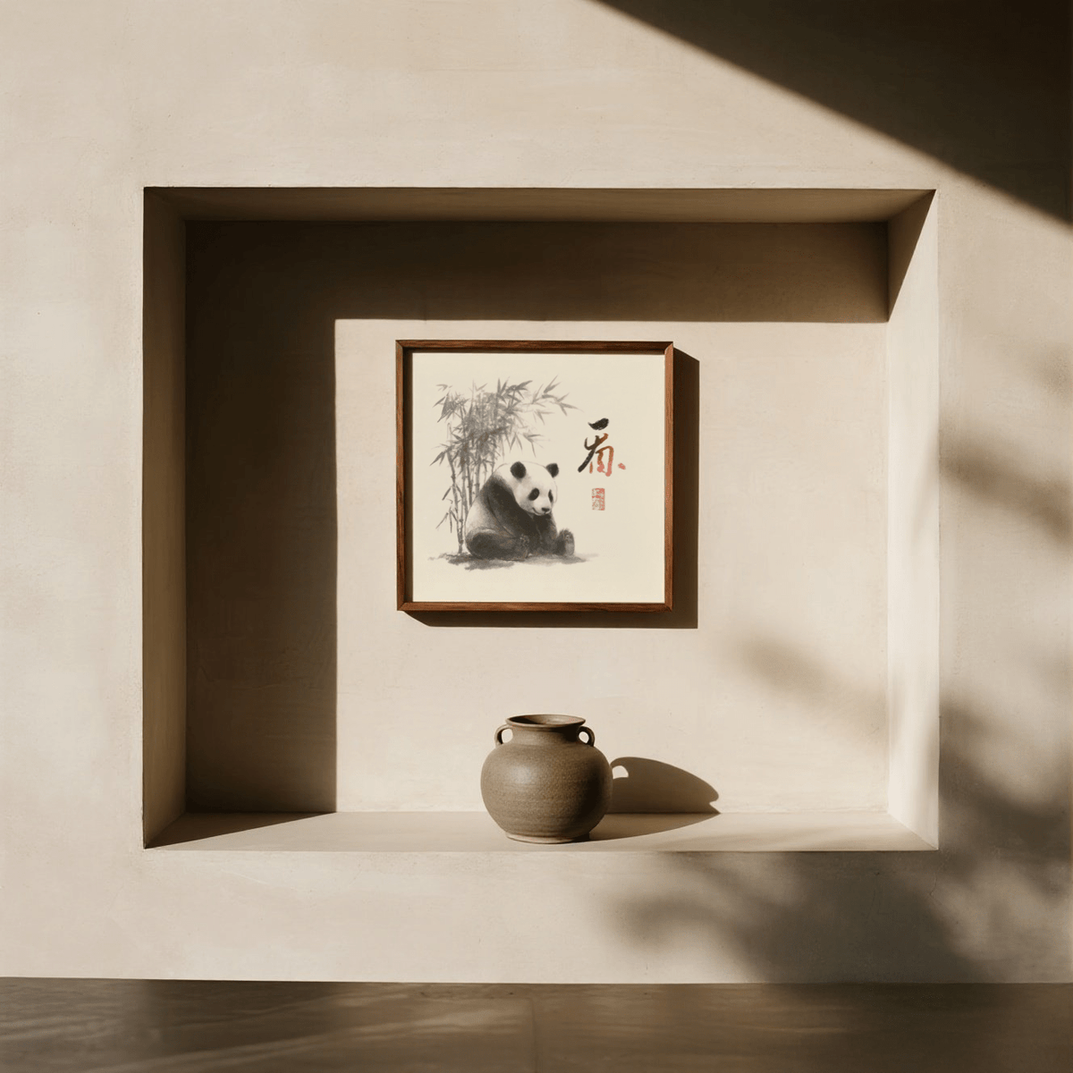 Panda Art Print, neutral tones wall art for bedroom