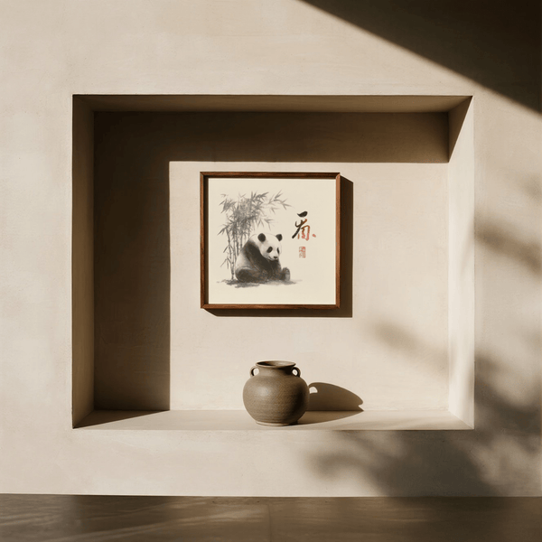 Panda Art Print, neutral tones wall art for bedroom