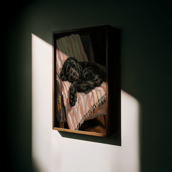 Black Cockapoo Poster with Beige, Pink, and Black for lounge decor