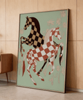 Side profile of Vintage Horse Art Print showing overlapping horses with checkerboard pattern