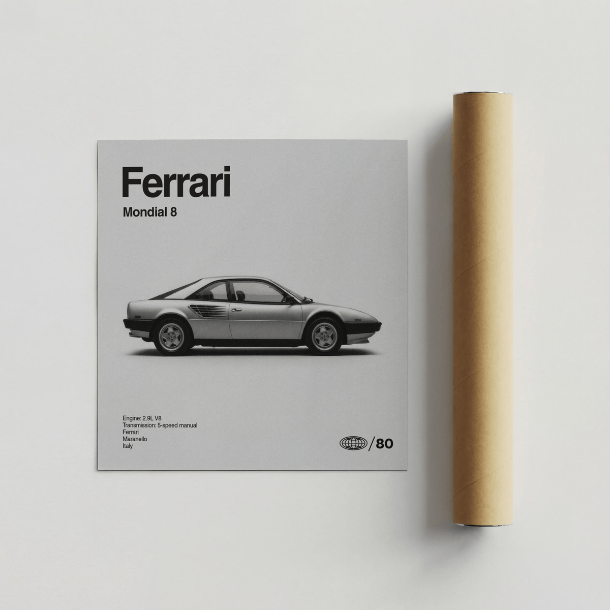 Ferrari Mondial 8 Poster, Black luxury car art for man cave wall decor