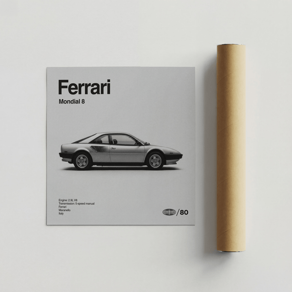 Ferrari Mondial 8 Poster, Black luxury car art for man cave wall decor