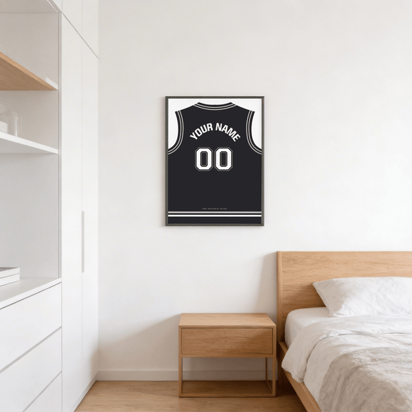 San Antonio Spurs Basketball Jersey Poster close-up of bold outlined numerals