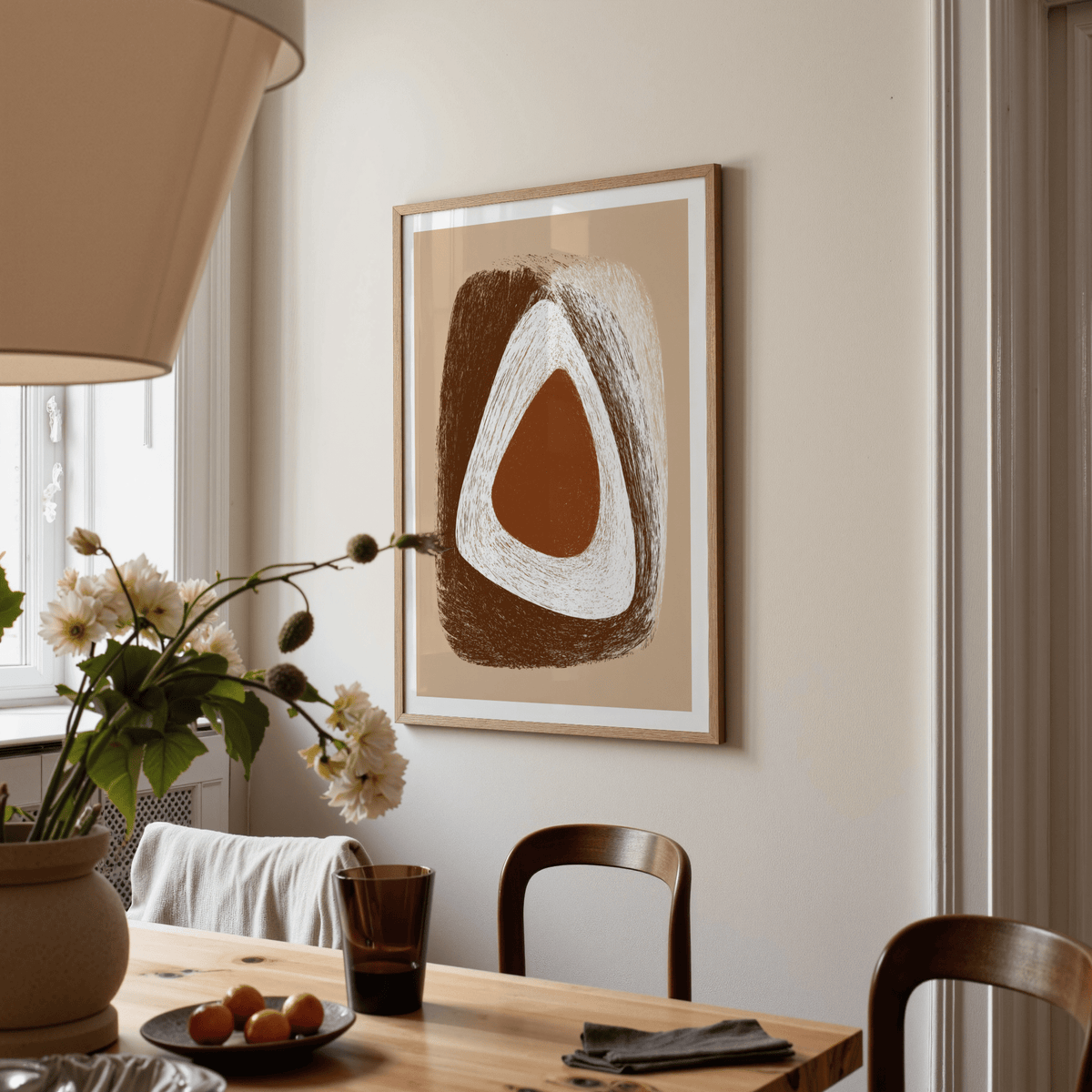 Contemporary abstract painting style print with hand-drawn layered contours