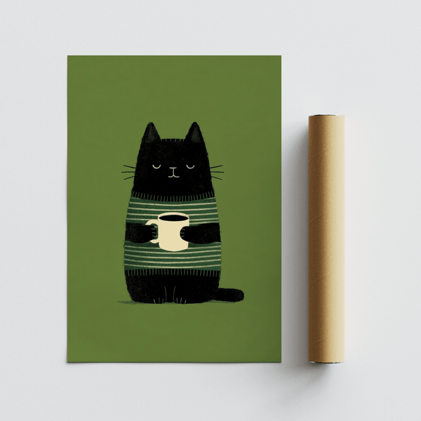 Grumpy Cat Wall Art poster, green background, kitchen accent