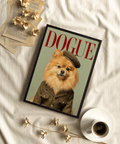 Pomeranian Soldier Art print with beige background, gold buttons for office decor