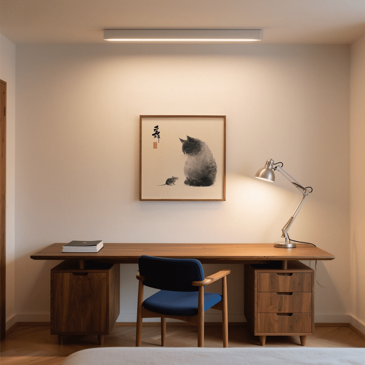 Chic Cat and Mouse gray and white print for dining room wall decoration