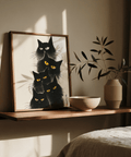 Modern Black Cat Poster for hallway, featuring black and gray hues