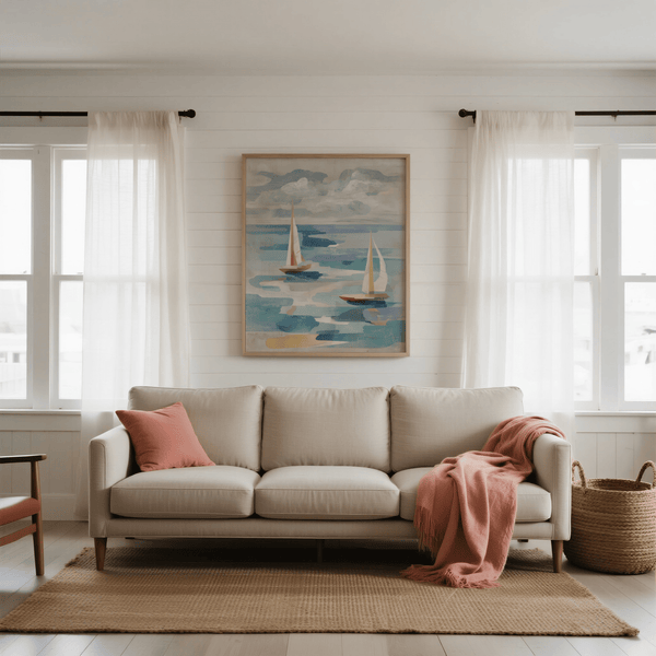 Sailboat Water Art featuring blue and beige for nautical themed print