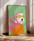 Amusing Funny Pet Poster for kids’ room, featuring dog in Pink and Orange