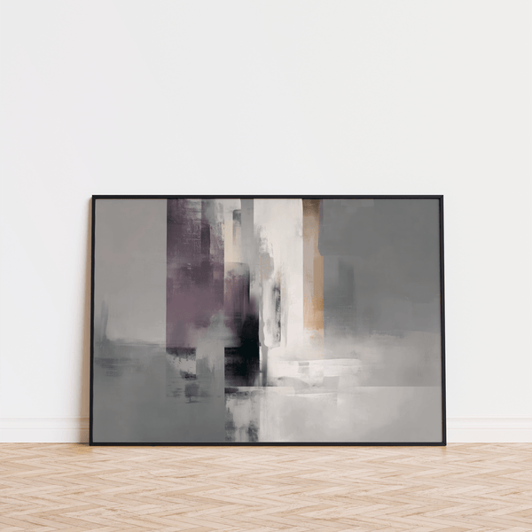 Abstract geometric Art Print Grey Purple with black details for modern interiors