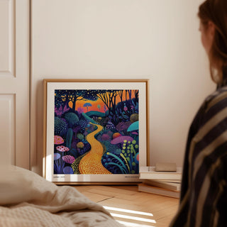 Dreamlike polka dot pop art print with oversized mushrooms