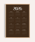 Brown Calendar Print wall art in brown, orange, white for office decor