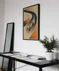 Speed-themed racing print poster with streamlined car silhouette and broad curved track