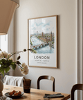 Architectural London wall art print with clock tower and riverside perspective