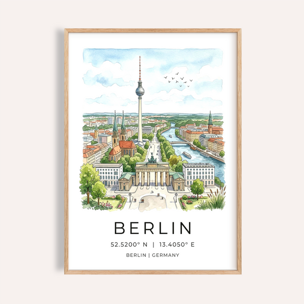Berlin City Art Print poster featuring Brandenburg Gate and TV Tower skyline