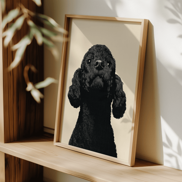 Detailed Black Poodle Wall Art in Black and Beige for kitchen, print