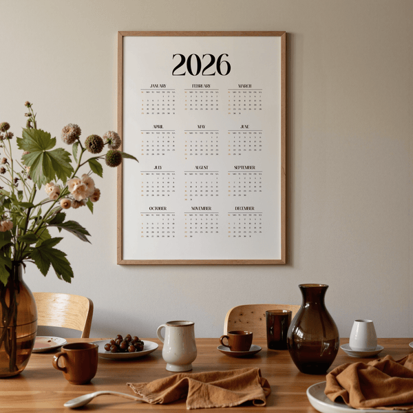 Modern Wall Calendar Print in black for dorm room wall art