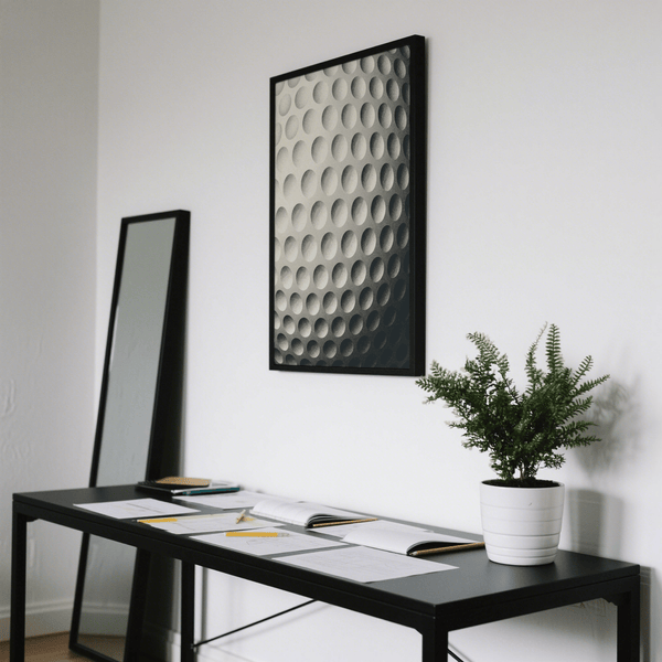 Monochrome dimple pattern poster with soft highlight and shadow modeling