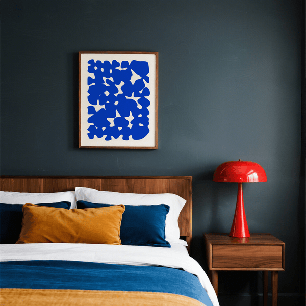Modern Abstract Art poster, vibrant blue, perfect for entryways