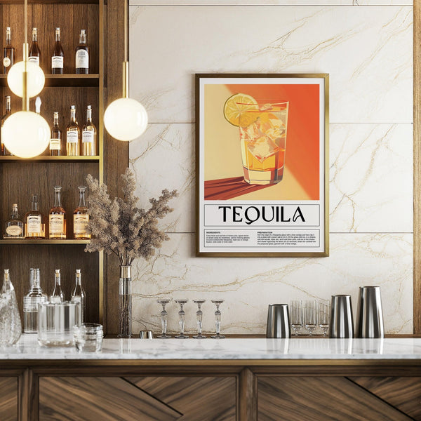 Tequila drink print with citrus and ice for home bar wall decor

