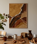 Elegant Abstract Earth Tones Art print featuring brown, red, and beige, ideal for home office