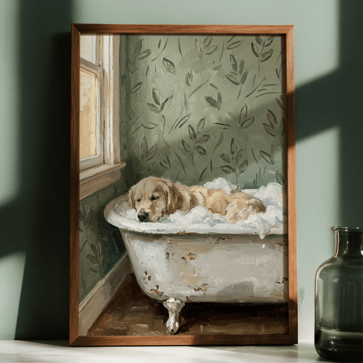 Golden Retriever Wall Art with Beige dog, perfect home office wall art