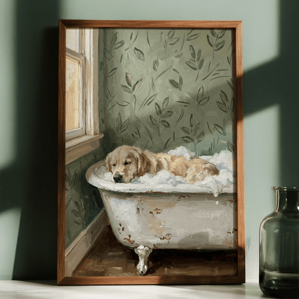 Golden Retriever Wall Art with Beige dog, perfect home office wall art