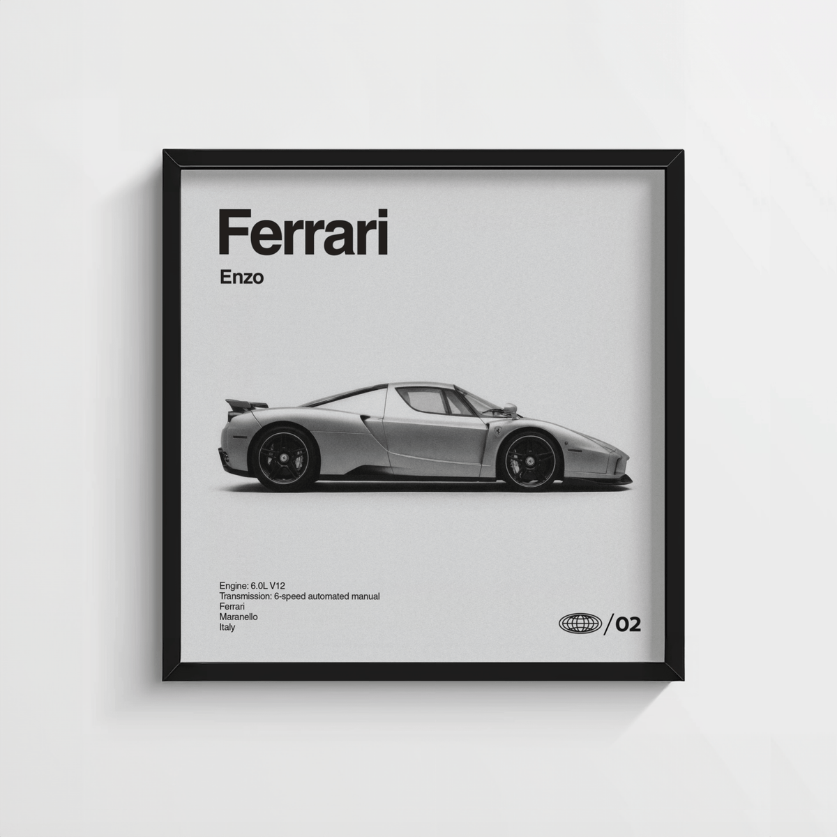 Sleek Black Enzo Ferrari Print poster for home office decor
