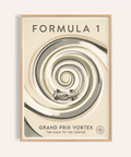 Framed Grand Prix Racing Poster with vortex track and Formula 1 car illustration