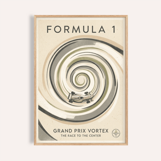 Framed Grand Prix Racing Poster with vortex track and Formula 1 car illustration