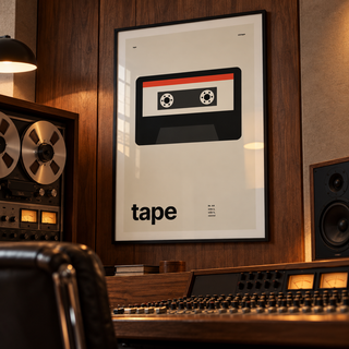 Cassette tape print in a home music studio
