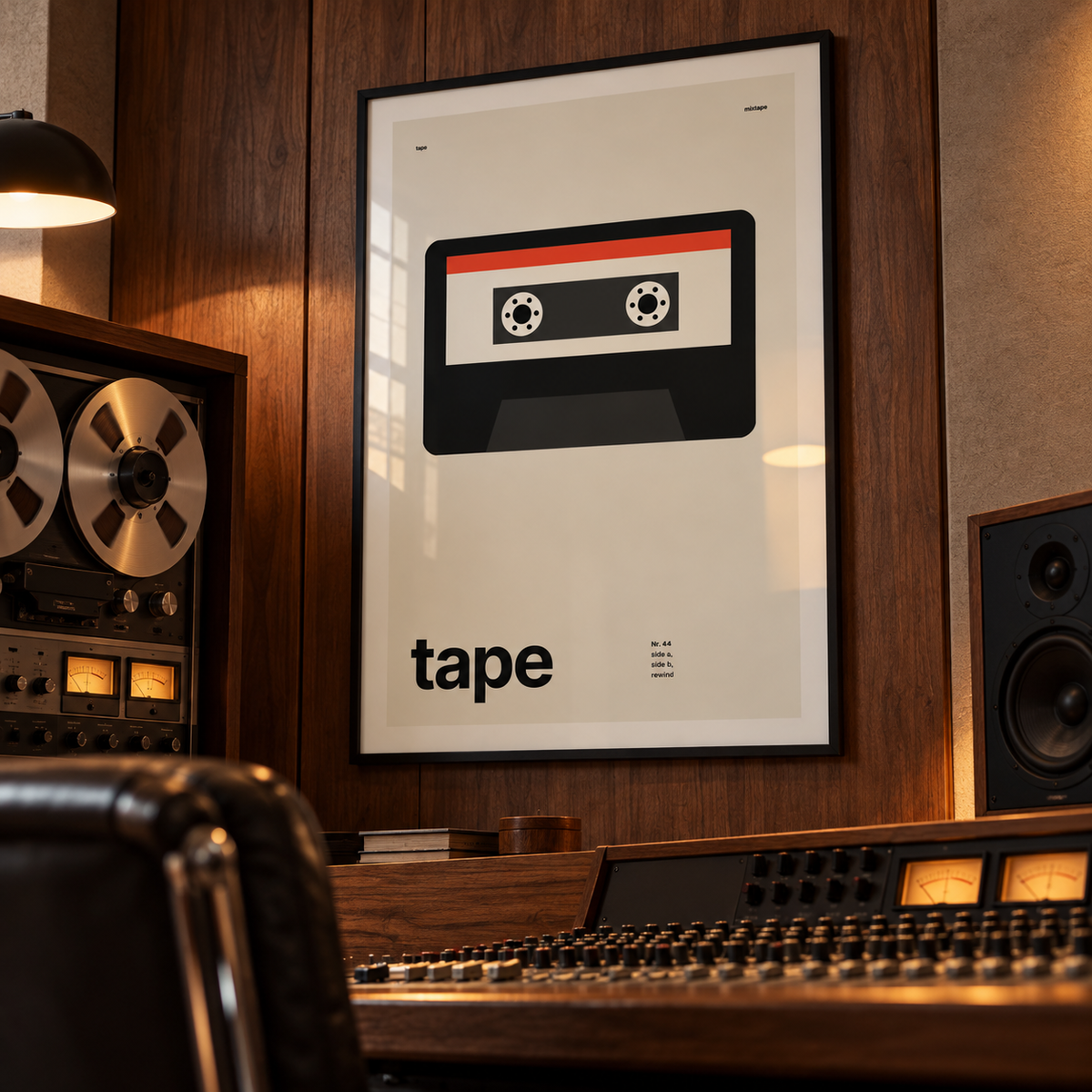 Cassette tape print in a home music studio