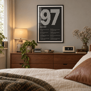 1997 print with the year built from cream dots above simple furniture at home