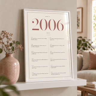 2006 year print with dusty rose numerals on cream above simple furniture at home