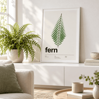 Fern print beside a window in a living room