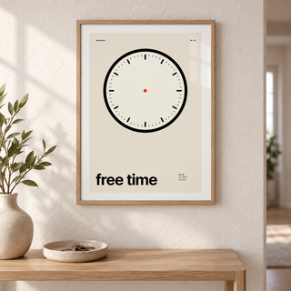 Clock with no hands print on the wall of a welcoming hallway