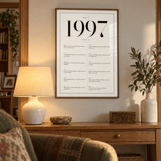 1997 year print in black numerals on white above simple furniture at home