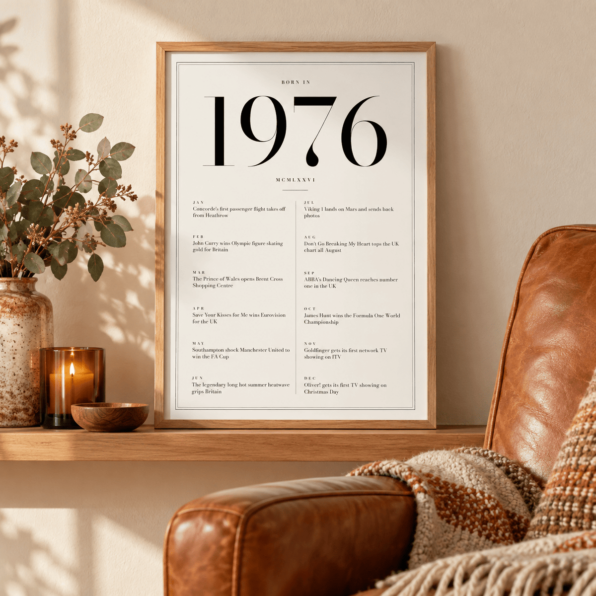 1976 year print in black numerals on white above simple furniture at home
