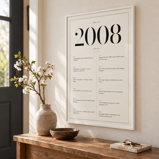 2008 year print in black numerals on white above simple furniture at home